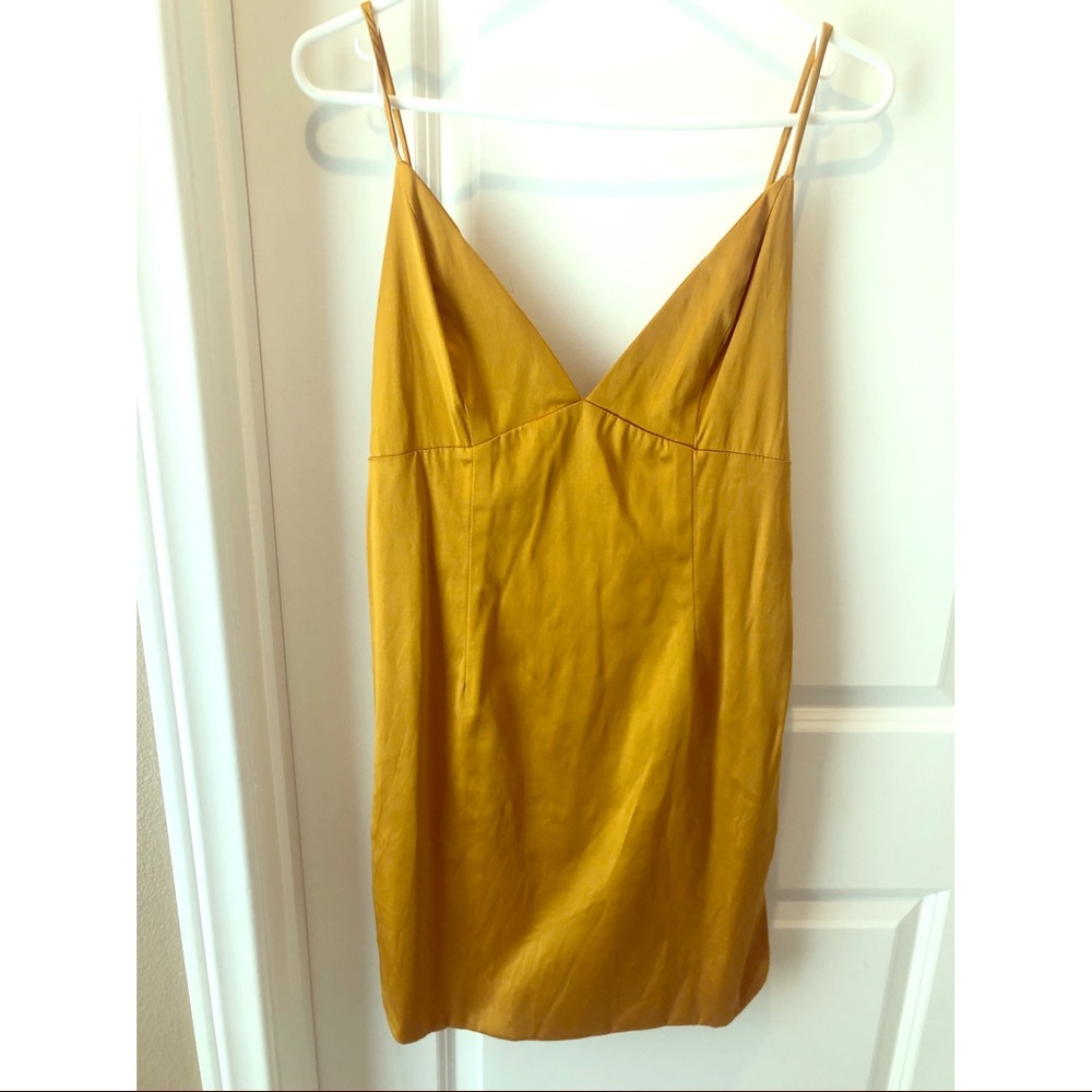 Gold Yellow Satin Sexy Mini Dress